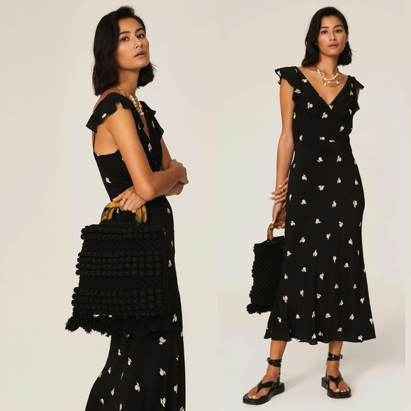 Jason Wu Dresses & Skirts - Jason Wu Black Floral Flutter Sleeve Dress - Size 2